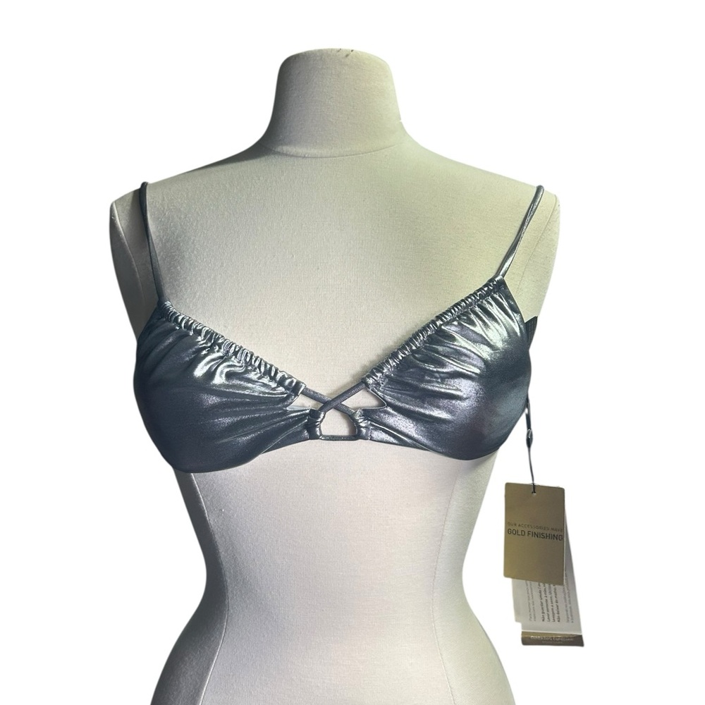 VIX by PAULA HERMANNY silver tie back bikini swim top size Medium NWT